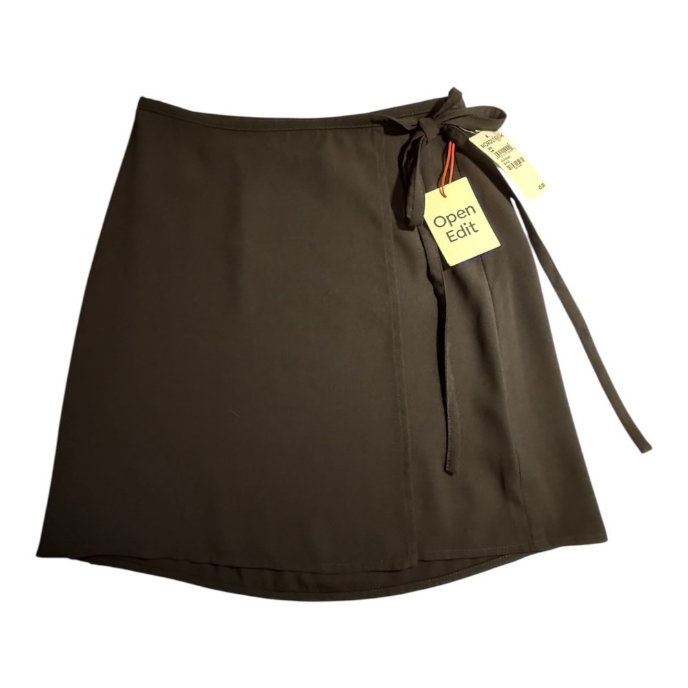 Open Edit Wrap Mini Skirt Women's XXS Extra Extra Small Tie Closure Black NWT‎